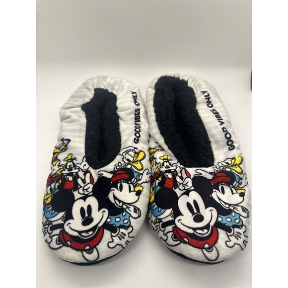 Disney Soft Fuzzy Slippers Womens Size 4-8 Non-Slip Fur Lined Shoes Mickey Mouse - Picture 1 of 5